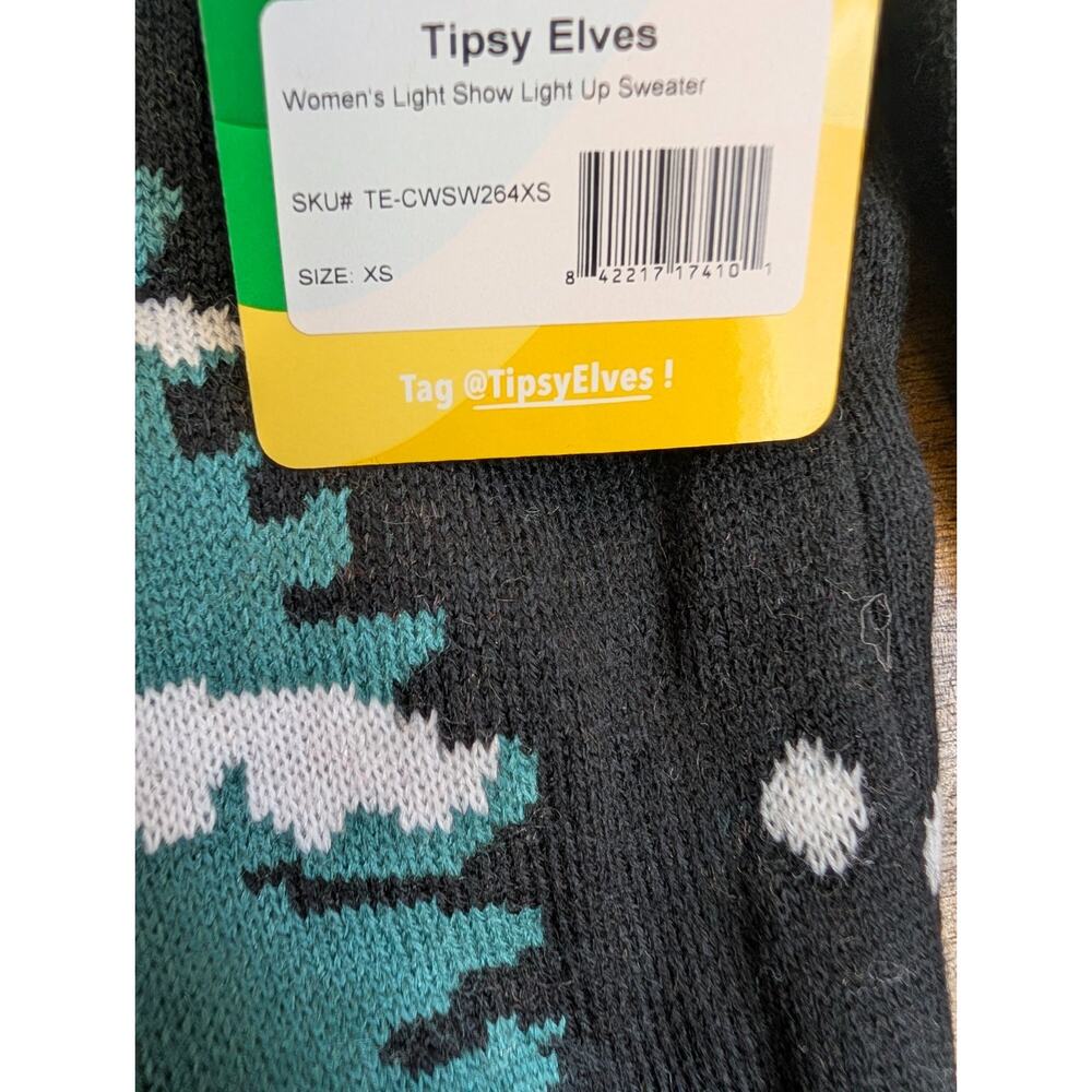 Tipsy Elves Christmas Sweater Womens XS Multi Stuck Santa Graphic Round Neck NWT - Picture 3 of 5